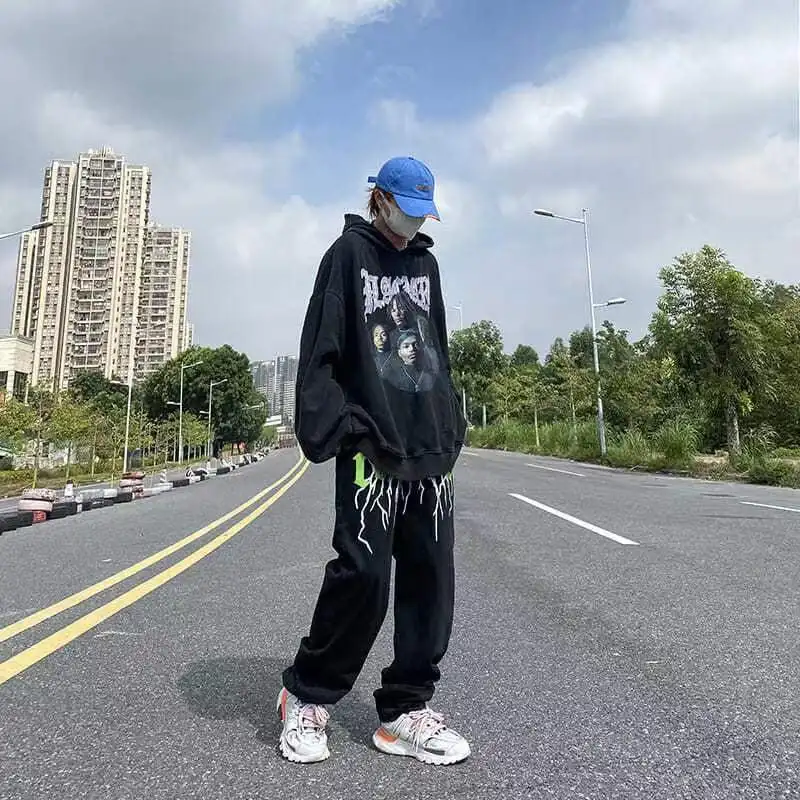 Y2K Men's Jeans European and American Head Printing Straight Loose Large Size Men and Women Jeans Trendy Ins Hot Sale Jeans Men