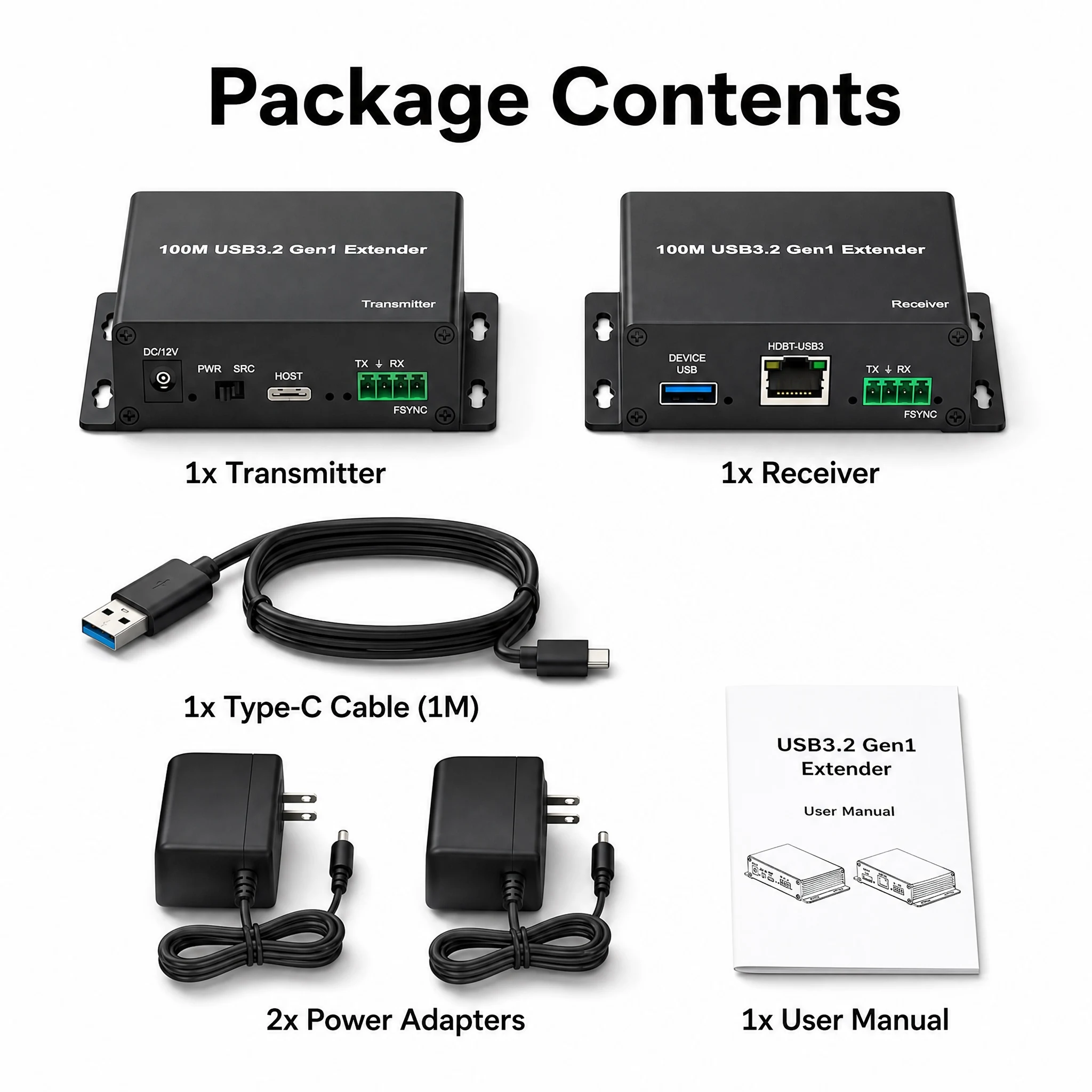 Удлинитель USB 3.0 по Cat6aCat7 Ethernet, 3 порта, 100 м, 5 Гбитс, высокоскоростной, USB 3.2, 330 футов, с FSYNC и последовательным портом RS232 (art.: 3920dc2cfc69b) - 3920dc2cfc69b