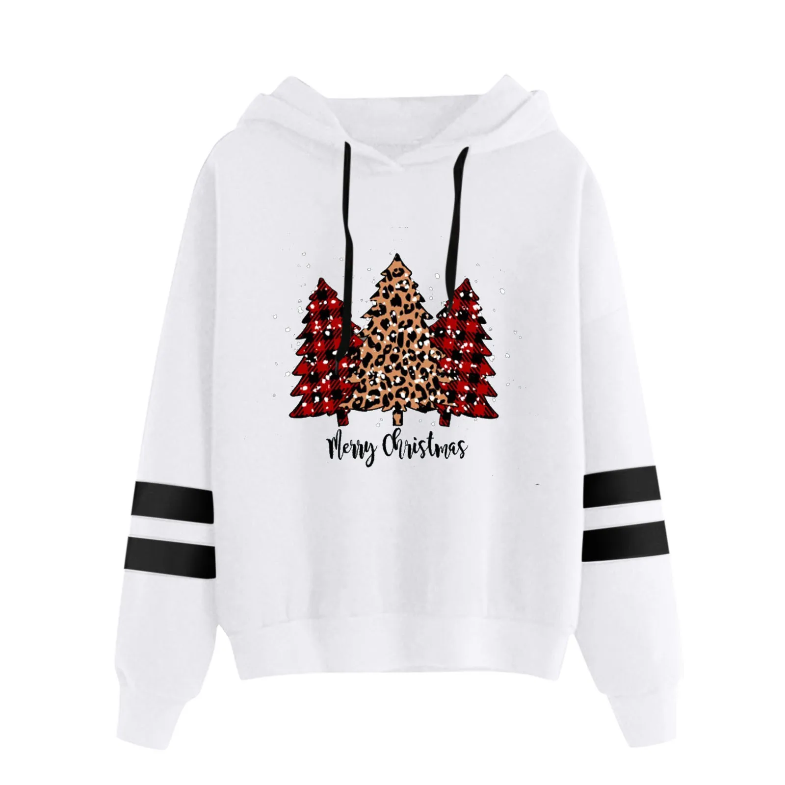 

Женские свитшоты на молнии, женские рождественские повседневные свободные худи с капюшоном и принтом рождественской елки, пушистые толсто...