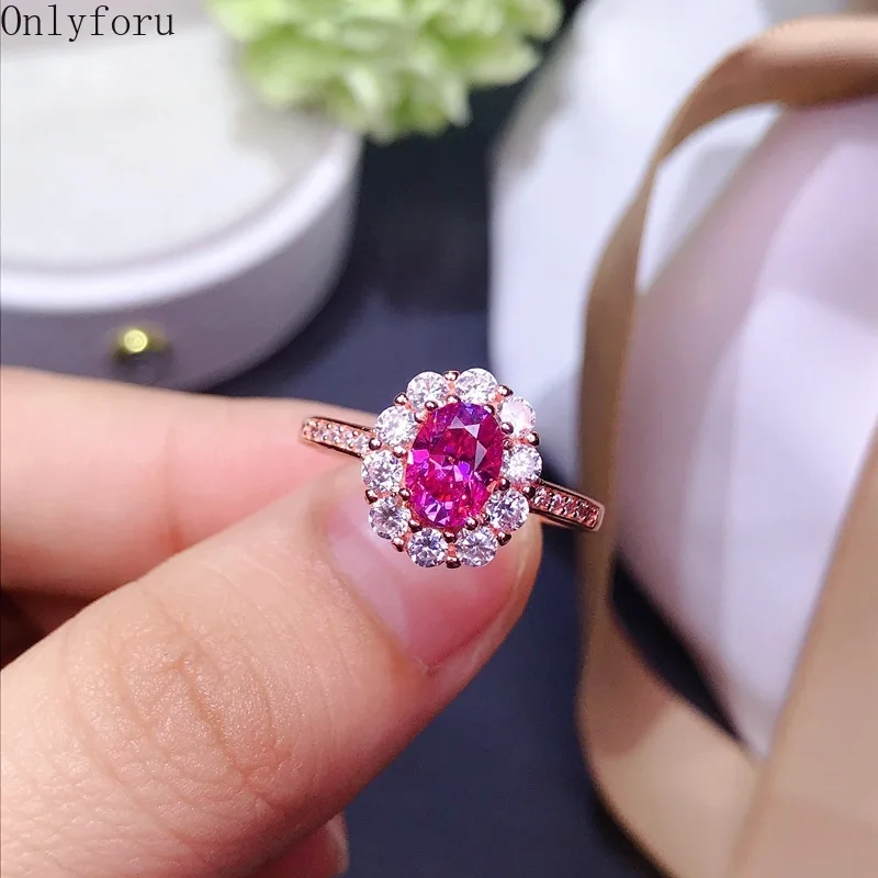 925 Silver 1ct Sparkling D Color Pass Diamond Test Rectangle Pink Oval Moissanite Ring for Women Fine Jewelry