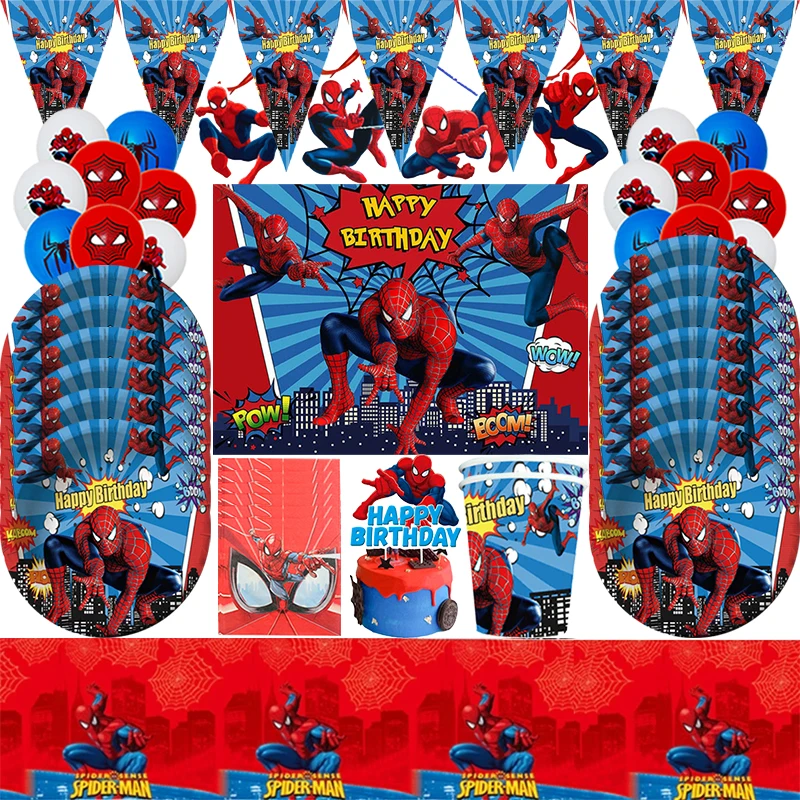 

Spiderman Birthday Party Supplies Superhero Disposable Tableware Cup Napkin Tablecloth Plate Balloon for Kids Boys Baby Shower