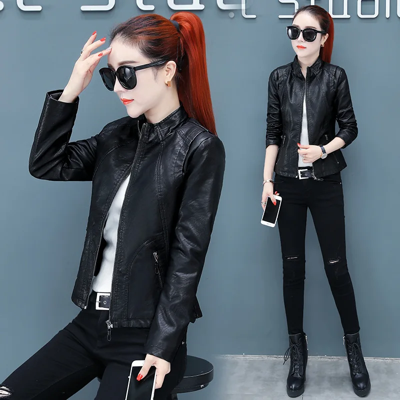 Skinny Short Leather Jacket Top Skinny  Chaquetas Coats Faux Leather Jacket  Jackets for Women  Faux Leather  Vintage  Zipper