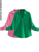 pailete women 2022 fashion patch pockets linen shirts vintage long sleeve button up female blouses blusas chic tops