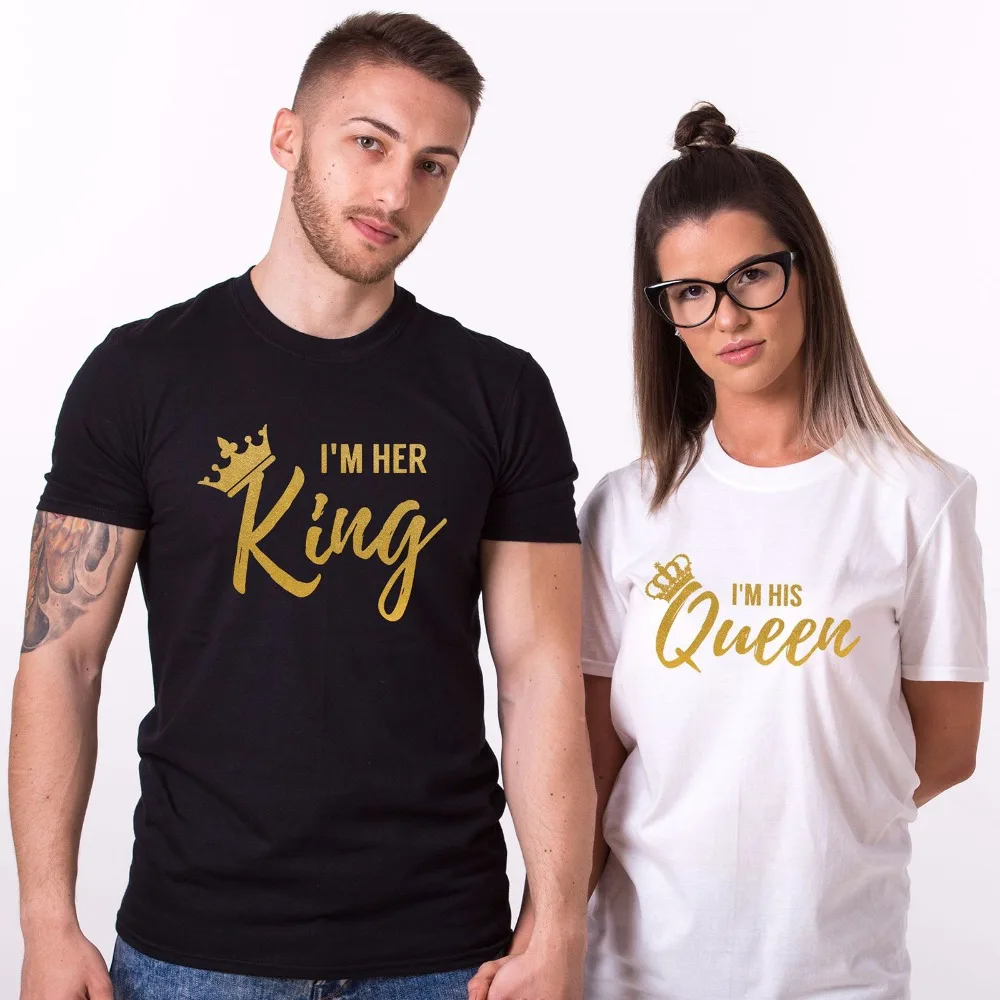 

Casual Tee Shirt His & Her King And Queen T Shirt Valentines Day Gift Top Romantic Custom Printed Tee Shirts Digital Printing