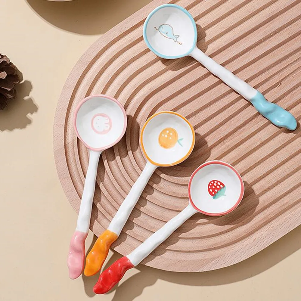 

Милая керамическая ложка, японская мультяшная десертная ложка с ручной росписью, бытовая детская маленькая ложка для еды и питья, супа