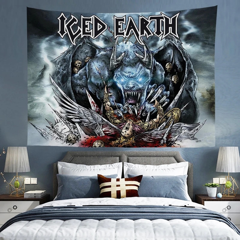 

Iced Earth Tapestry Wall Hanging Room Decor Rock Band Tapestries Music Home and Garden Boho House Decoration Tapries Aesthetic