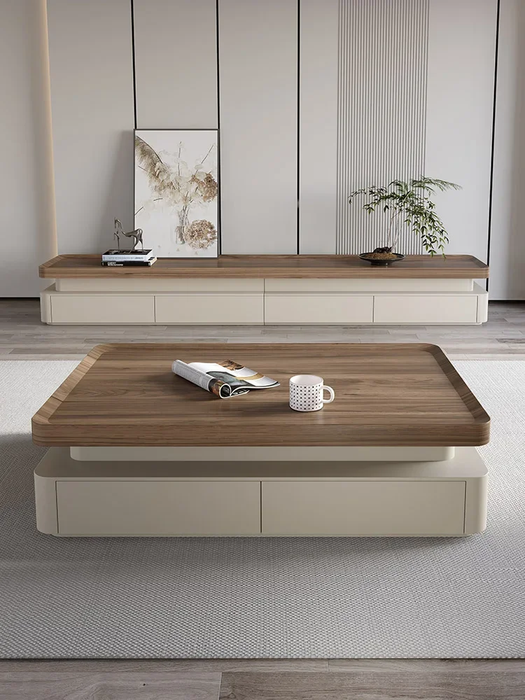 w kremowym stylu retro stolik kawowy szafka TV kombinacja salonu domowy do herbaty z litego drewna 2024 nowy nowoczesny prosty i zaawansowany