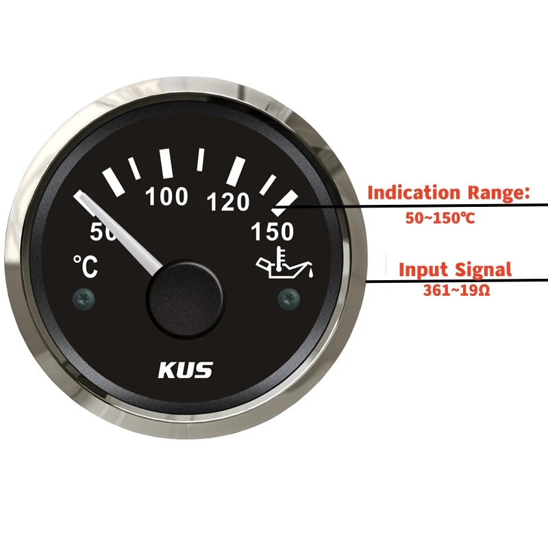 Фото Измерители температуры масла KUS 361-19ohm с входным сигналом, 52 мм, 50-150 ℃   Дисплейные датчики температуры масла с красной/желтой подсветкой для автомобилей и лодок №5