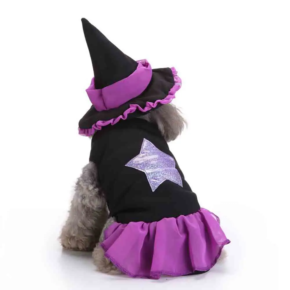 

Dog Costume, Halloween Dress with Witch Hat Holiday Theme Dresses for Small Dogs Halloween Cosplay Hoodie Funny Outfits Clothes