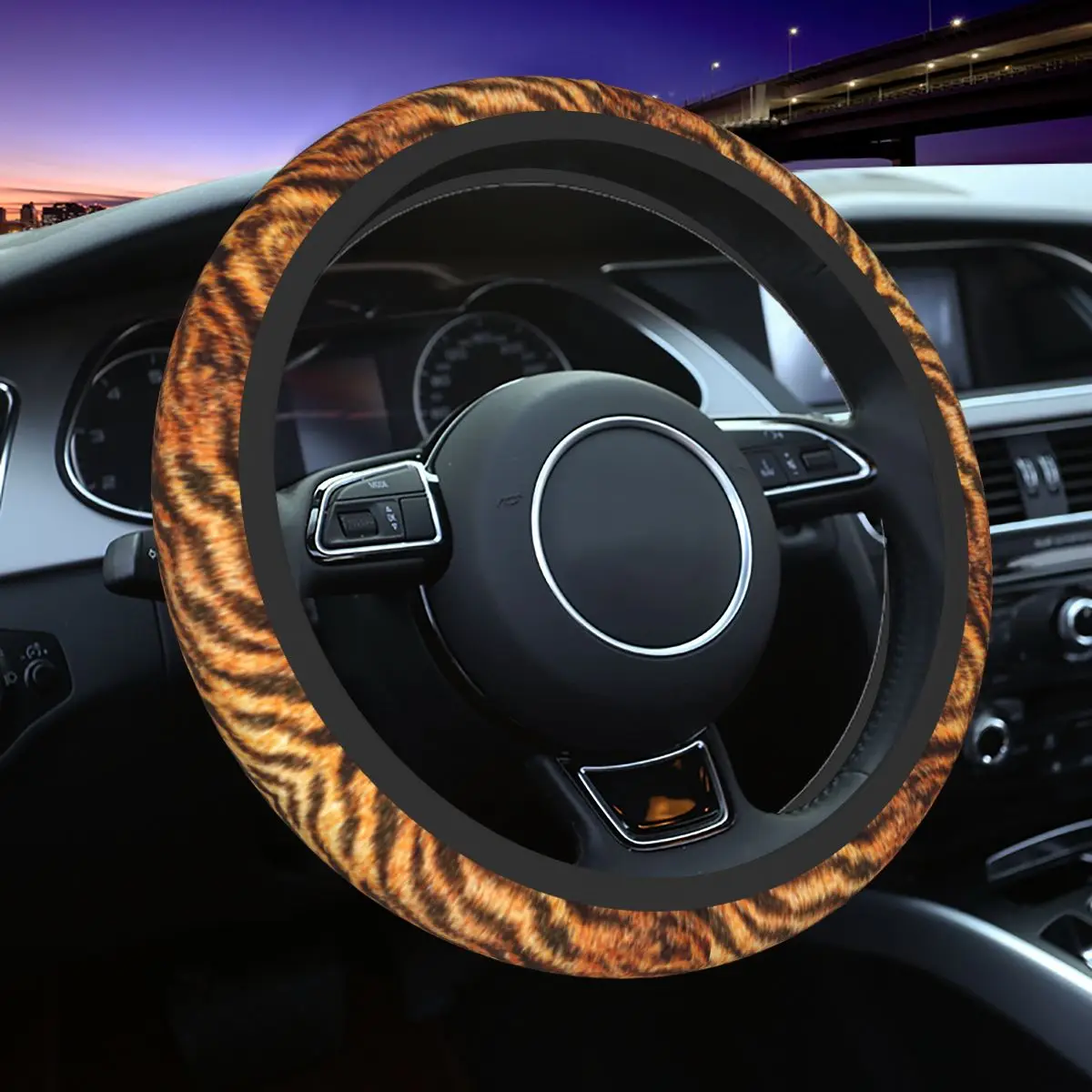 

Bengal Tiger Fur Wildlife Pattern Steering Wheel Cover for SUV Animal Skin Leopard Fur Car Steering Wheel Protector 15 Inch Auto