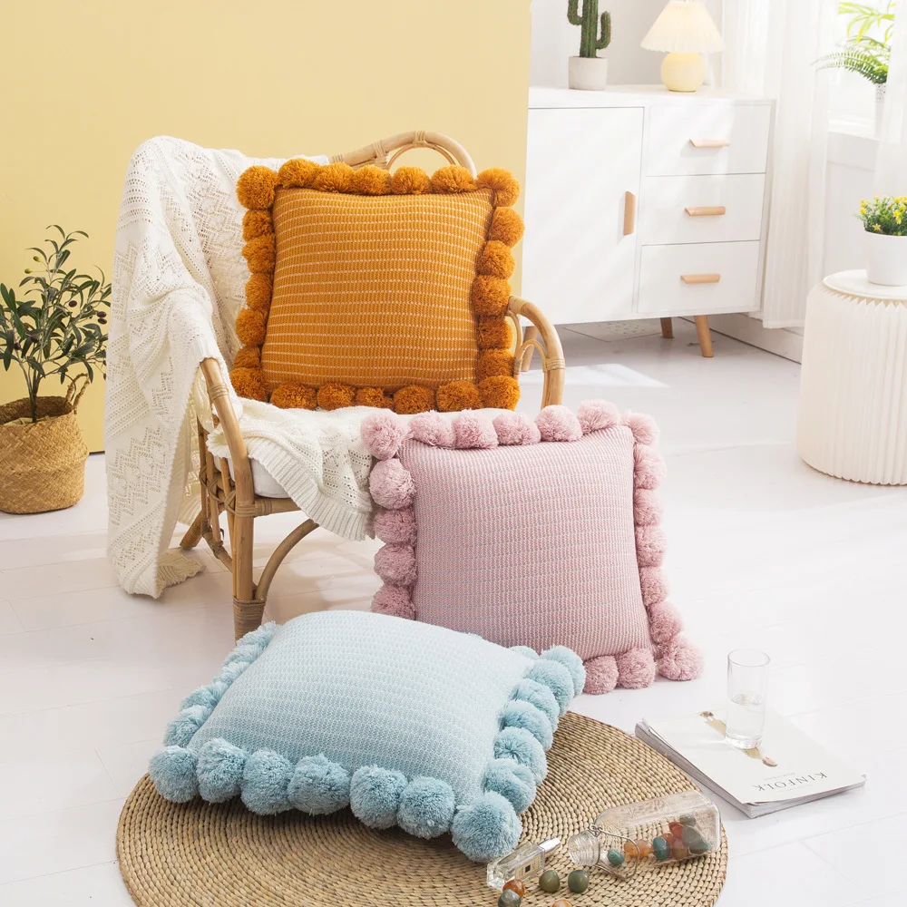 

Новинка, креативная однотонная вязаная плюшевая подушка в скандинавском стиле для дивана, Офисная подушка для обеда, детская подушка