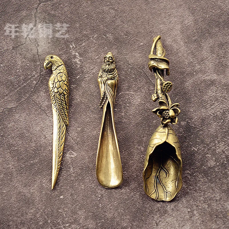 

New Style Creative Tea Scoops Shovel Brass Copper Lotus Root Bamboo Tableware Coffee Spoon Pet Ceremony Ice Cream