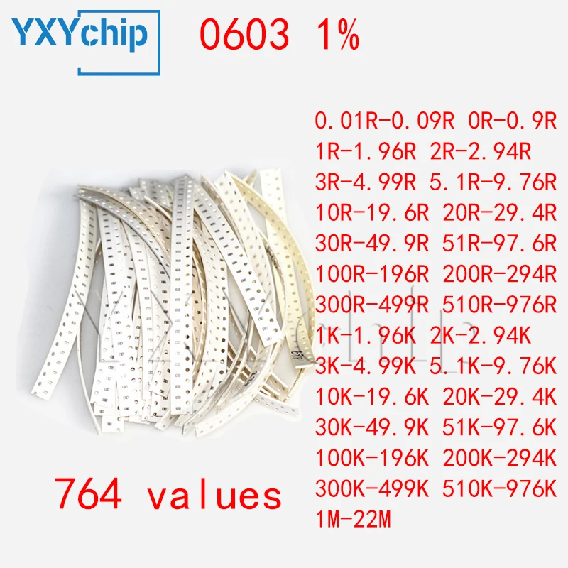 0603 1% особый Φ 1608 мм 1/10 Вт Резистор стандартный ассортимент 764 значения 20