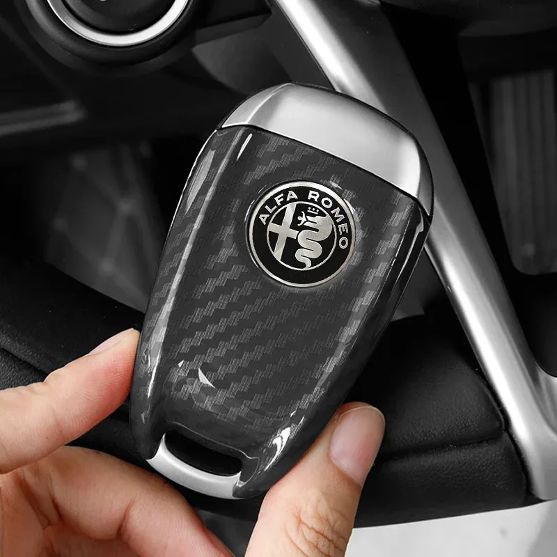 Фото Чехол для автомобильного ключа, сменный чехол для ключей для Alfa Romeo Stelvio Giulia Tonale, стиль из углеродного волокна №5