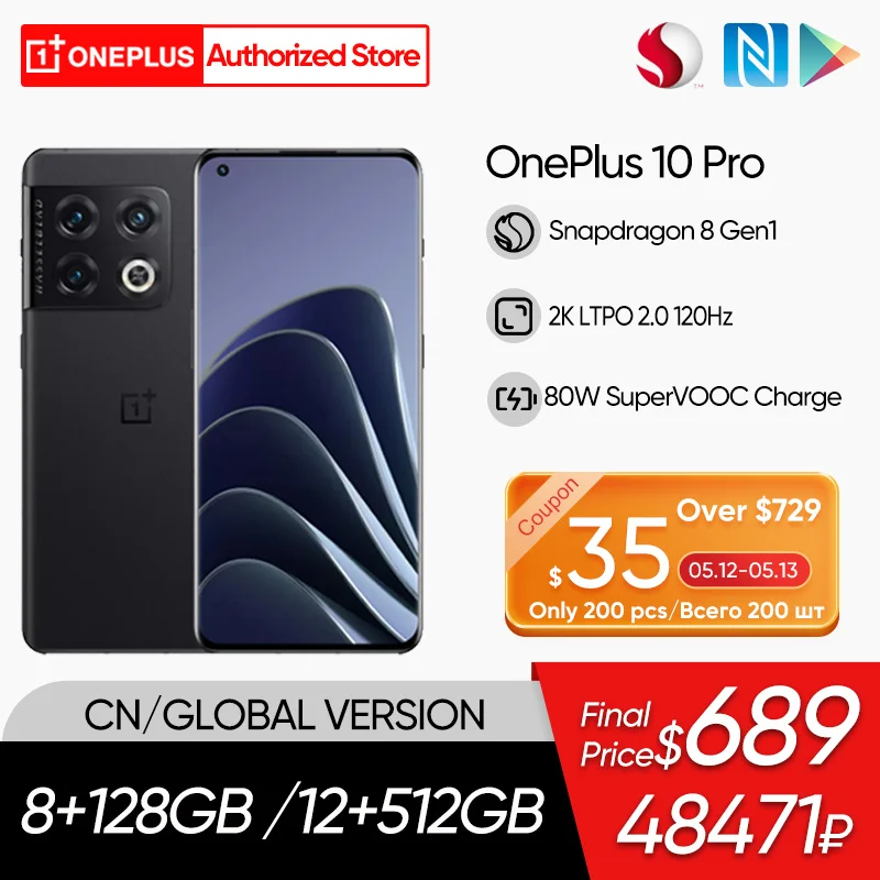 OnePlus 10 Pro 10pro 5G Smartphone 12GB 512GB Snapdragon 8 Gen 1 mobile phones 80W Fast Charging