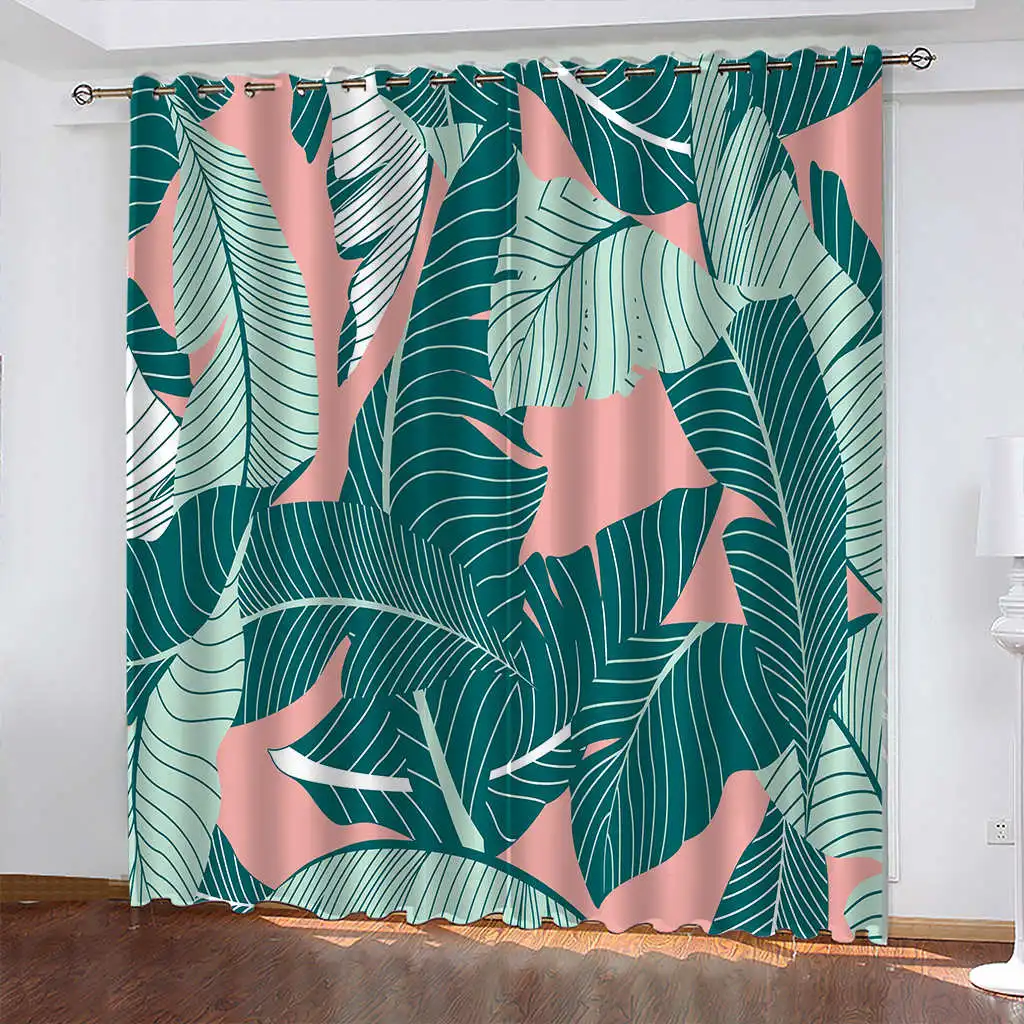 Занавеска с принтом зеленых листьев затемняющие занавески разделением для