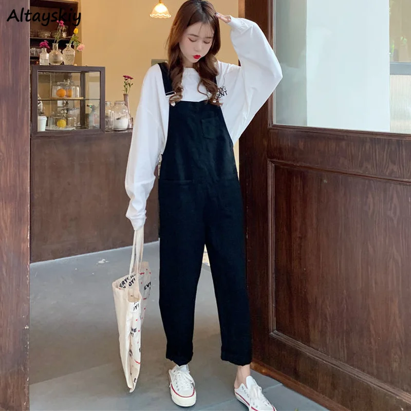 

S-5XL Jumpsuits Women Design Popular All-match Loose Pockets Students Ulzzang Ankle Length Denim Trousers Suspenders Hot Sale