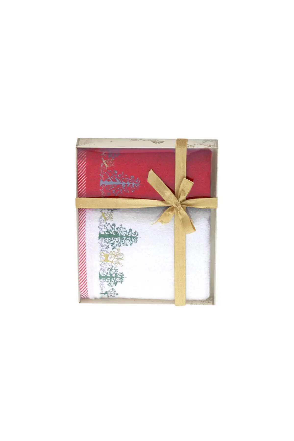 

New Year Forest Embroideried White Hand/face 2 li Towel Set (30x50 / 50x90 cm) white Red Good Quality 100 Cotton Soft Absorbent