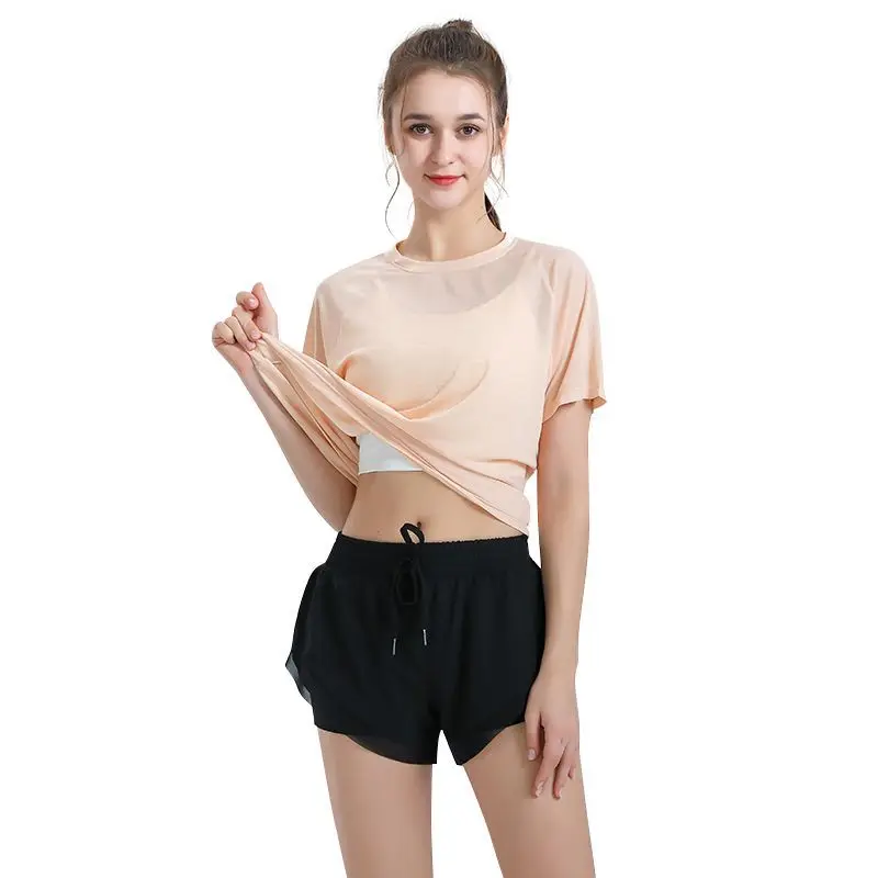 2023 Women Quick Drying Yoga Tshirts Young Girls Back Hollow Out Thin Solid Fitness Clothes Women Sportswear Ladies Gym Suit Tee