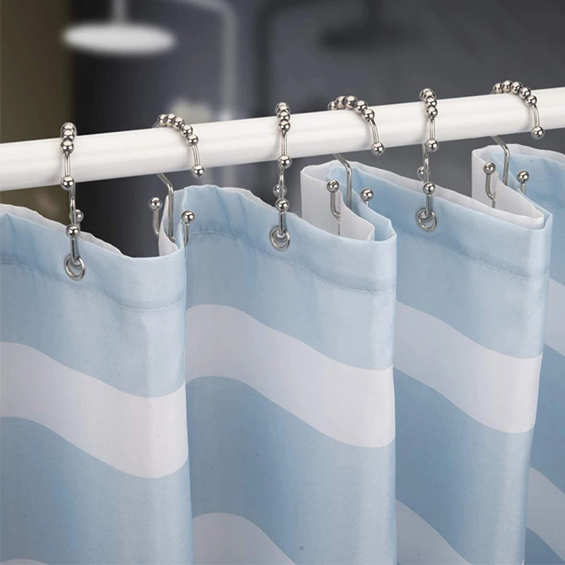 

12pcs Hardware Stainless Steel Mountain Ball Shower Curtain Hook Double-sided Hook Home Kitchen Bathroom Bathroom Products
