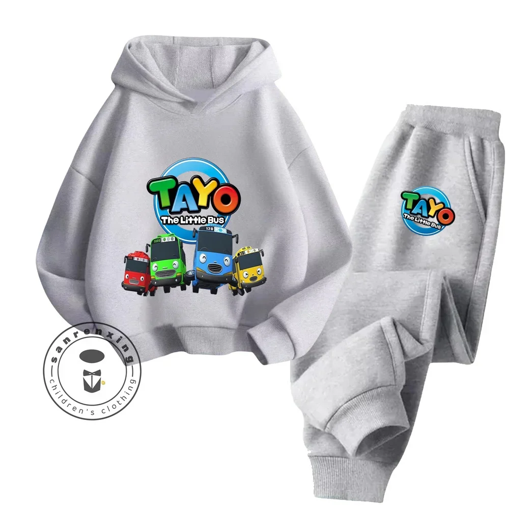 Хлопковый спортивный костюм аниме Tayo The Little Bus с капюшоном для мальчиков и девочек