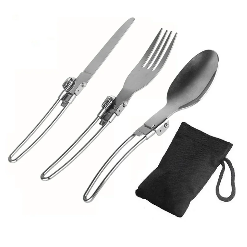 

Long Cookware Fold Knife Spoon Stainless Steel Utensil Set Combo Spork Fork Cutlery Tableware Flatware Picnic Camp Backpack