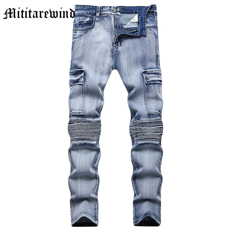 

Европейские американские винтажные джинсы, мужские облегающие повседневные модные синие Стрейчевые брюки Y2k Vibe в стиле ретро с соединением, уличные брюки