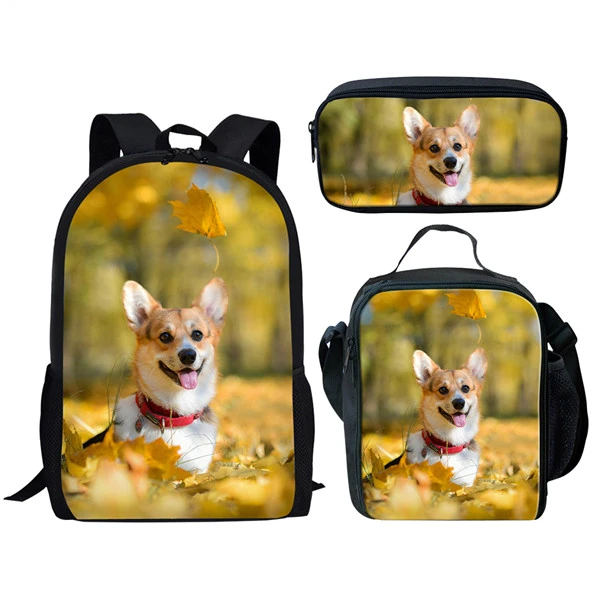 

Harajuku Funny Welsh Corgi Pembroke 3pcs/Set Backpack 3D Print School Student Bookbag Anime Laptop Daypack Lunch Bag Pencil Case