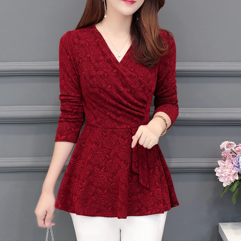 

Новинка 2022, Повседневная зимняя женская рубашка-топ, блузка свободного кроя с длинным рукавом и V-образным вырезом, Фиолетовые женские элега...