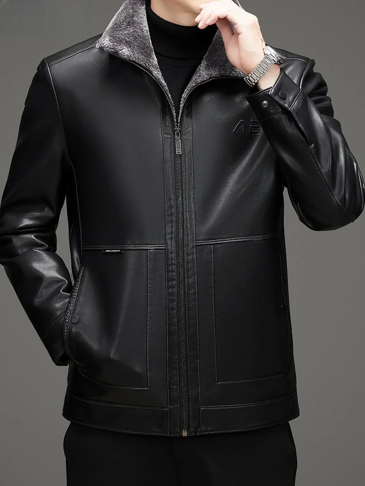 Hengyuanxiang утолщенное кожаное пальто на флисовой подкладке мужская одежда с