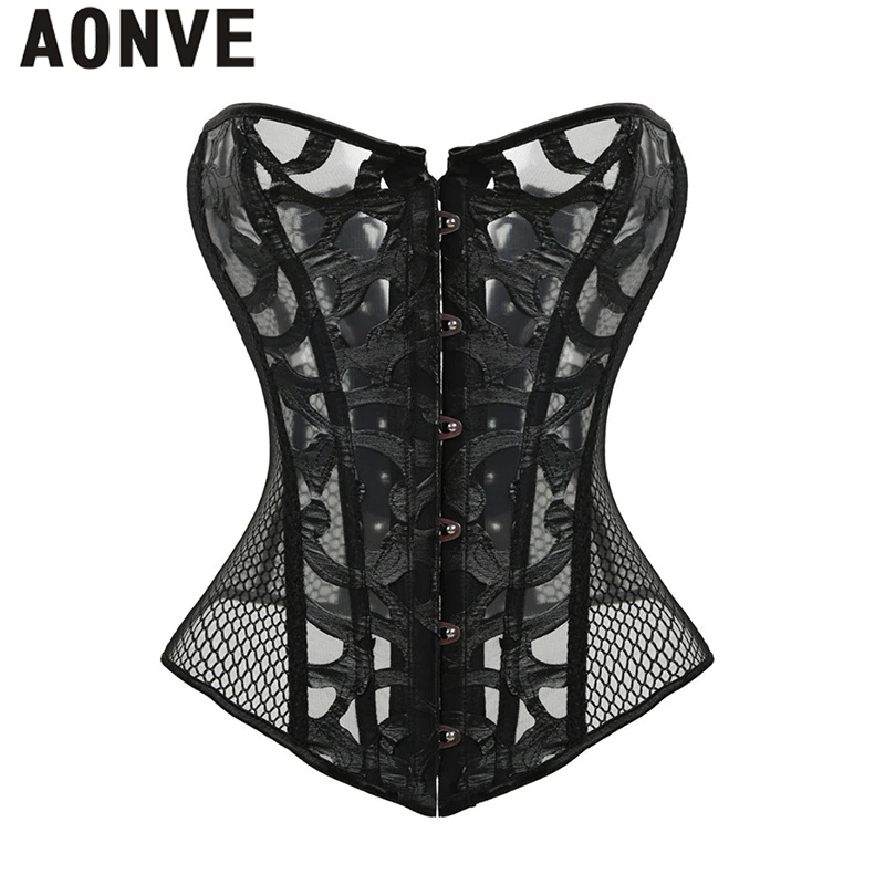 

Gothic Clothes Women Body Shapewear Thin-style Mesh Hollow-out Court Corset Black Steampunk Bodice Tops Plus Size Overbust Top