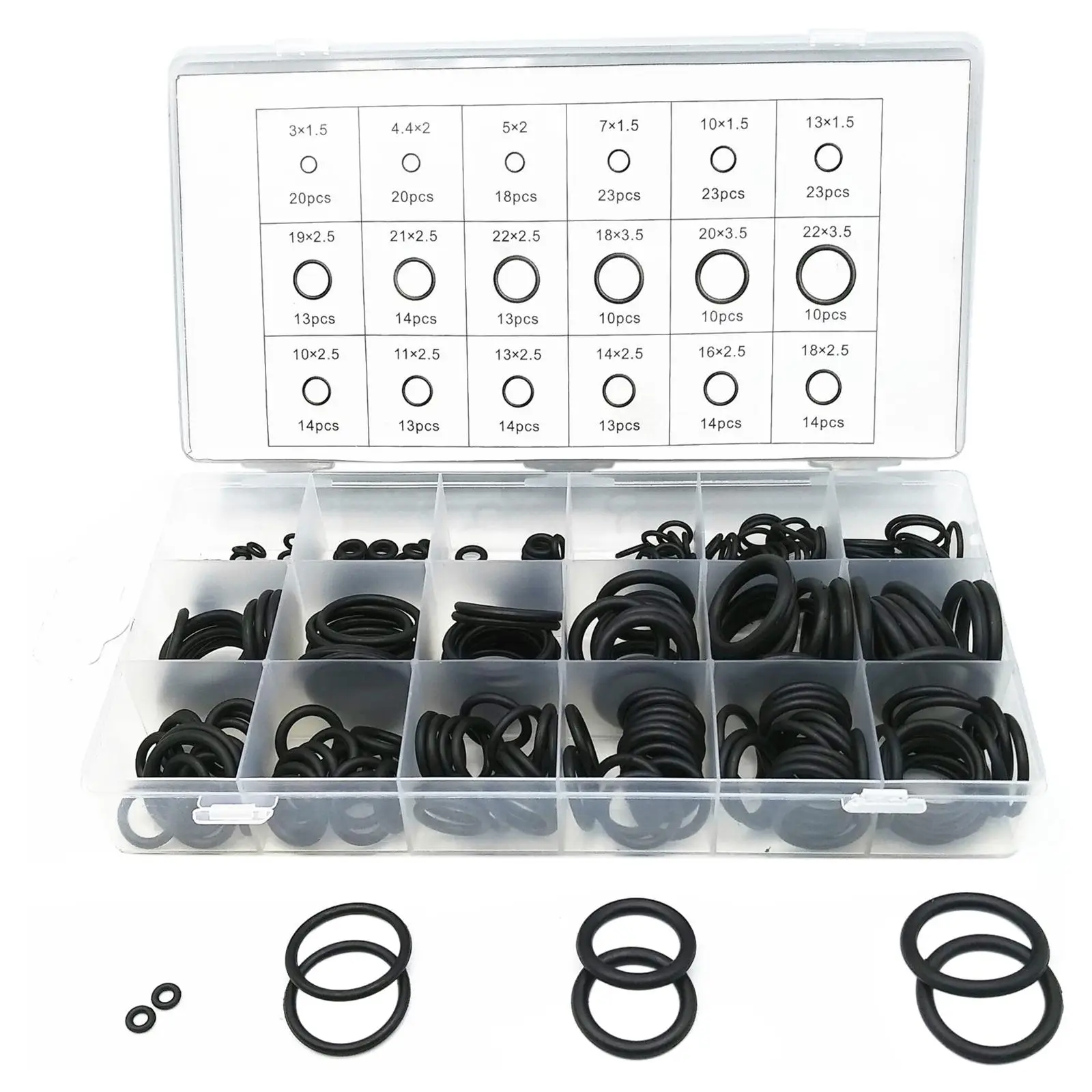 

279Pcs O Ring Assortment Set 18 Sizes Assorted Electrical Wire Gasket Washer Set Black Small Universal for Vehicle Repair