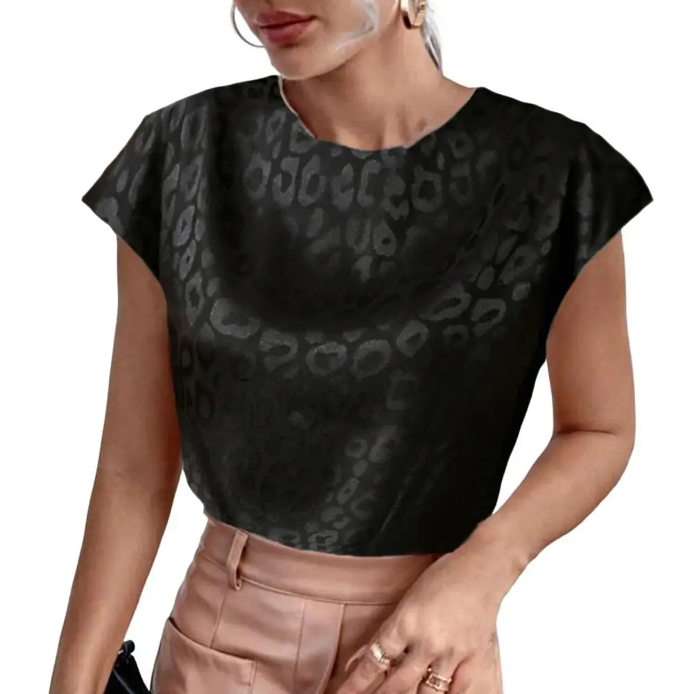 

Summer Women Blouse and Tops 2023 Leopard Print Short Sleeves Round Neck Pullover Loose Summer Blouse Women Clothes