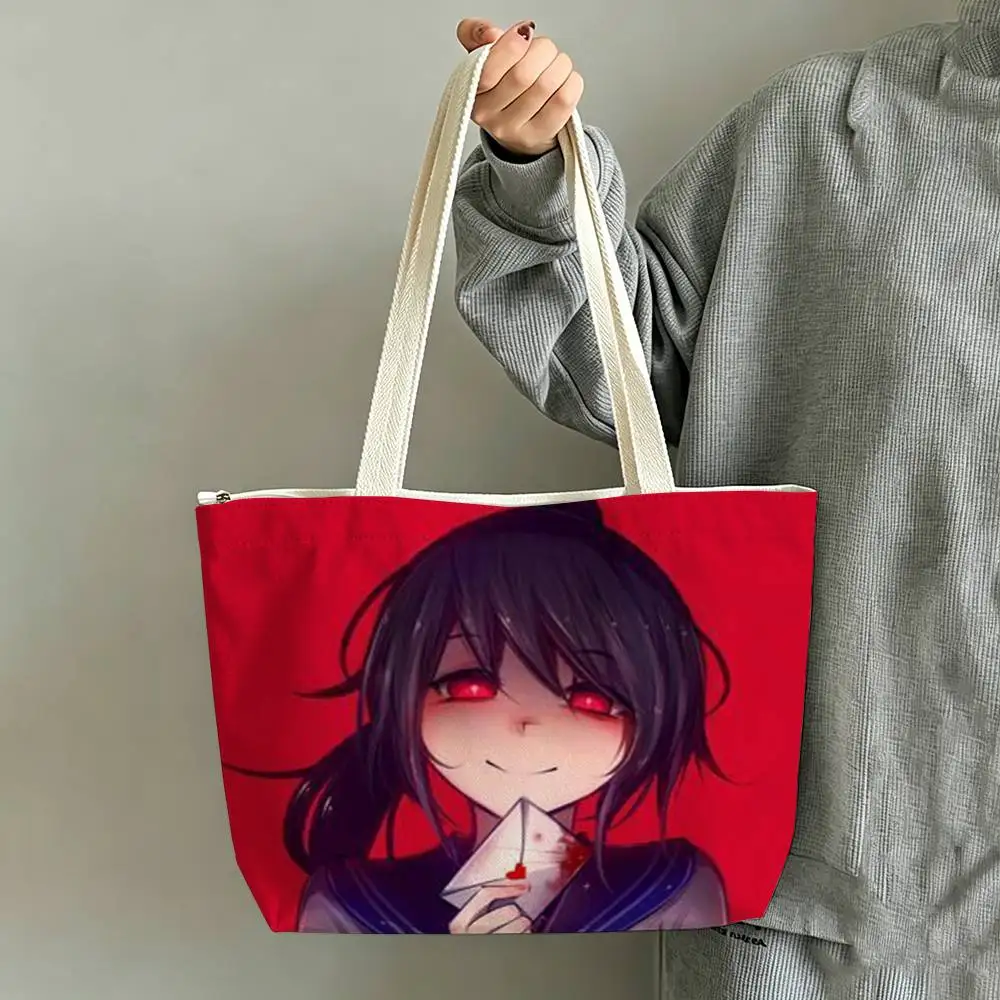 Фото Сумка-шоппер из холщовой ткани с принтом Y-Yandere S-Simulator Ayano Aishi, сумка через плечо, городская сумка для мам, сумка для покупок №2