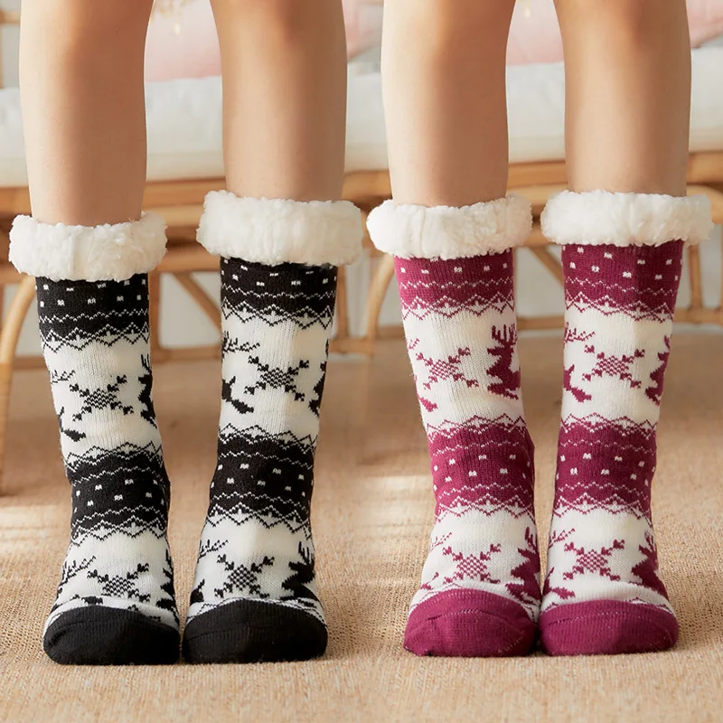 Knitted Socks Women Winter Warm Woolen Floor Sock Christmas Gift Non-Slip Plush Home Slippers Carpet Socks Skarpetki Damskie