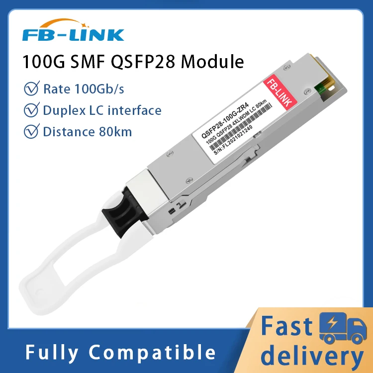 

FB-LINK 100G QSFP28 ZR4 Duplex LC SMF Transceiver Module LWDM 80km compatible with Cisco、 juniper、Huawei、Mellanox、NVIDIA etc.