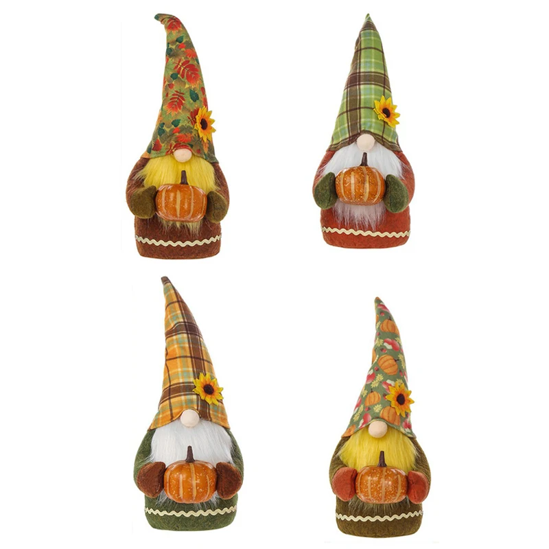 

4PCS Thanksgiving Love Cute Pumpkin Head Faceless Doll Decoration Creative Dwarf Elf Festival Figurine Doll Decoration