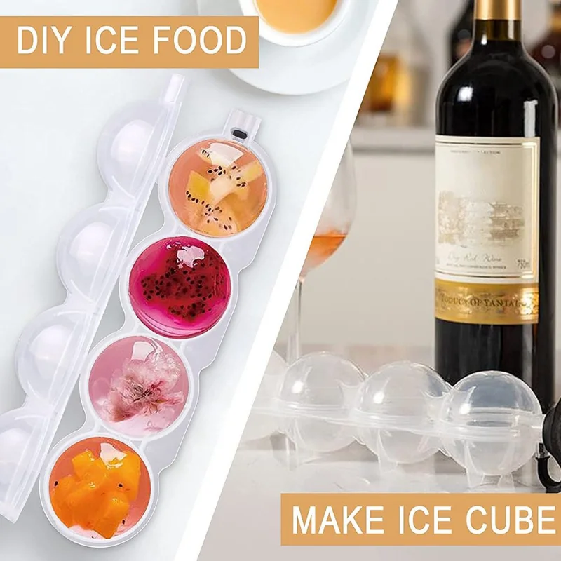 

4 Hole Ice Cube Makers Round Ice Hockey Mold Whisky Cocktail Vodka Ball Ice Mould Bar Party Kitchen Ice Box Ice Cream Maker Tool