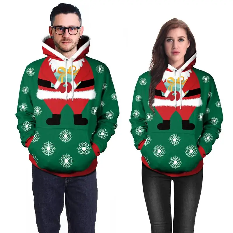 

Couple style hooded pocket sweater with Christmas element printing 2023 autumn new sportswear fashion shopping long sleeves