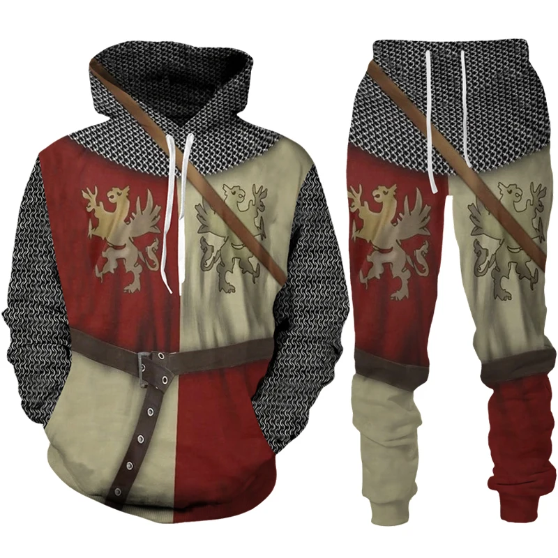 

Knight Templar Tattoo 3D Printed Men's Hoodie/Set Vintage Medieval Armor Cosplay Costume Fashion Harajuku Men Streetwear Clothes