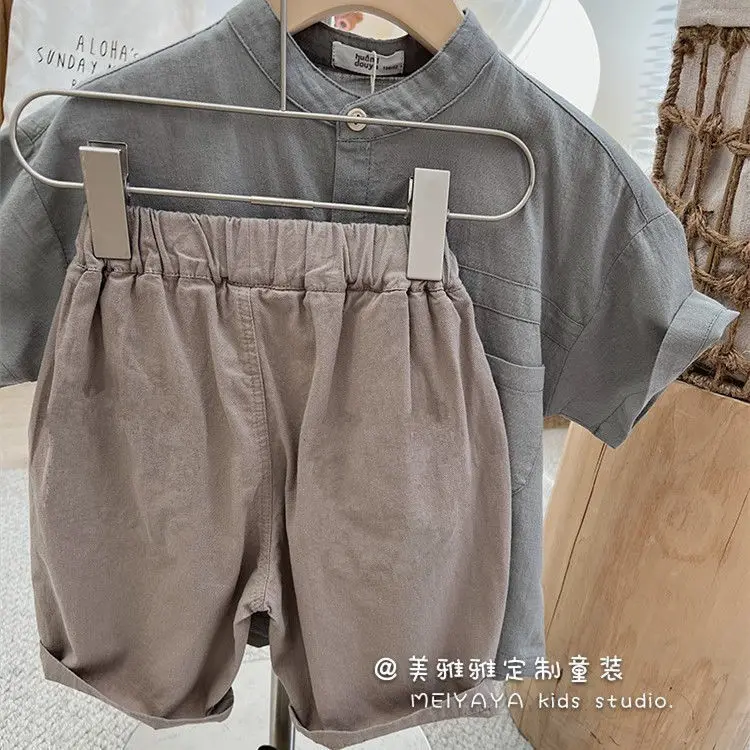 Children's Clothing Boy's Short-Sleeved Shirt Children's Summer 2022 New Baby Japanese Style Artistic Summer Two-Piece Suit