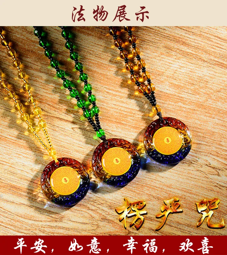 

3PCS GOOD Buddhist supplies Greco-Buddhist pocket travel efficacious Mascot # Om Mani Padme Hum Mantra Crystal Pendant Amulet