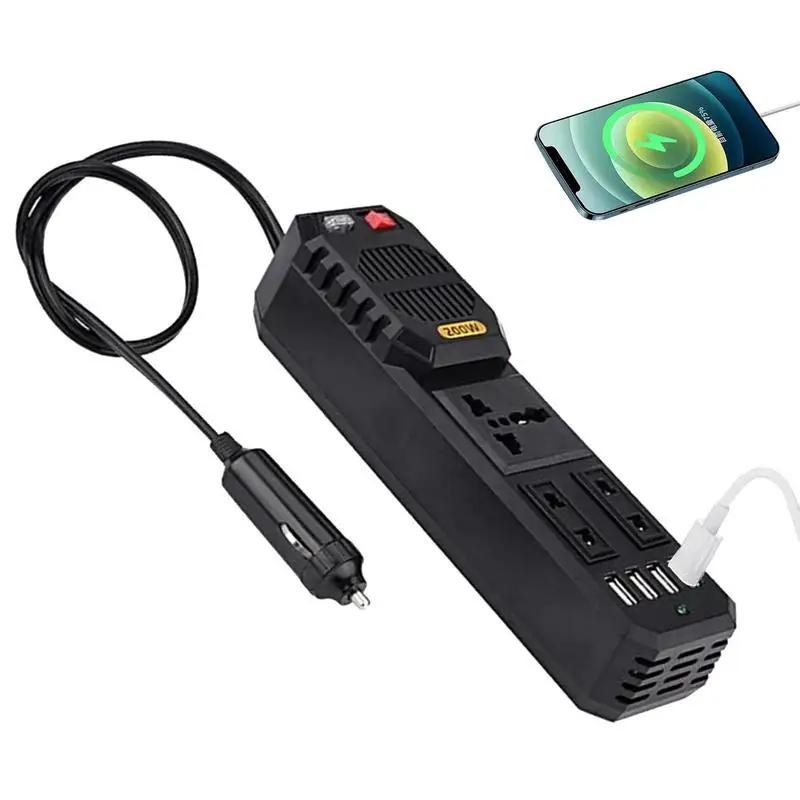 

200w Power Safe Inverter With Cooling Fan Car Inverter DC 12V To 220V AC Converter With 4 USB Charging Ports And AC Outlets