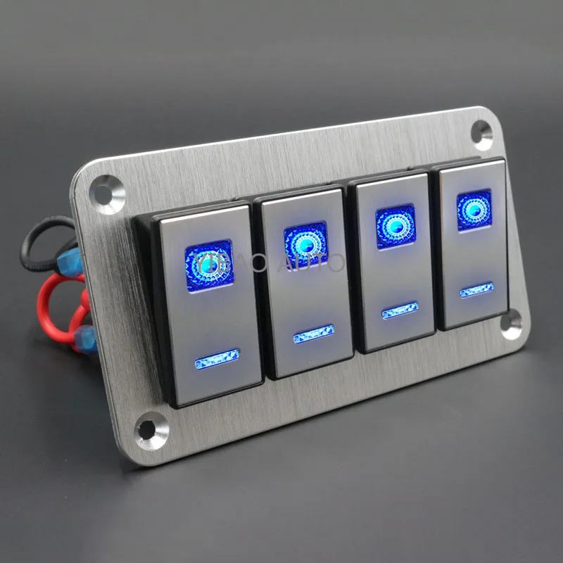 

Control Switch Panel for Car Marine Auto Replacement Parts 4 Gang Car Switch Panel Dual LED Light Waterproof Boat Rocker Switch