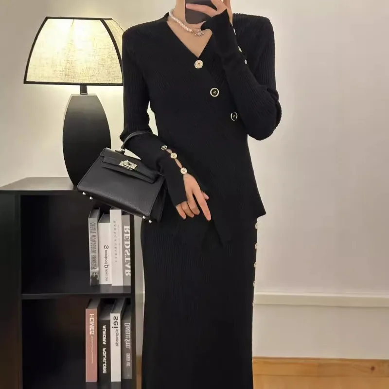 Зима 2024 новый стиль элегантный и модный вязаный комплект для женщин сумка через