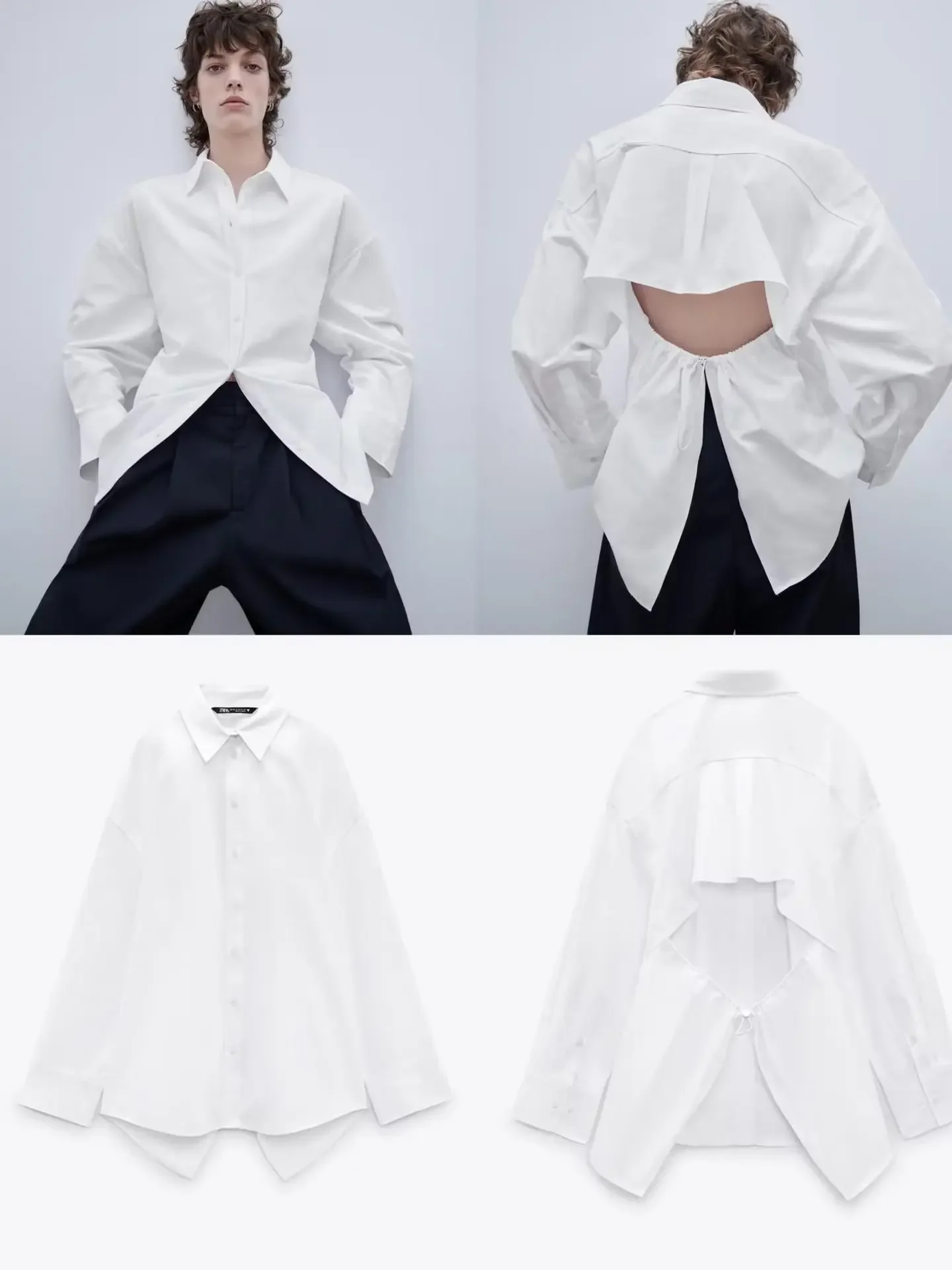 Женская модная элегантная рубашка из поплина с открытой спиной и лацканами