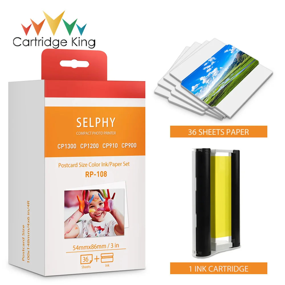 

for Canon Selphy CP1500 CP1300 Ink Cartridge Paper 3 Inch KP36IN KP108IN Compatible for Selphy CP1200 CP910 CP900 Photo Printer