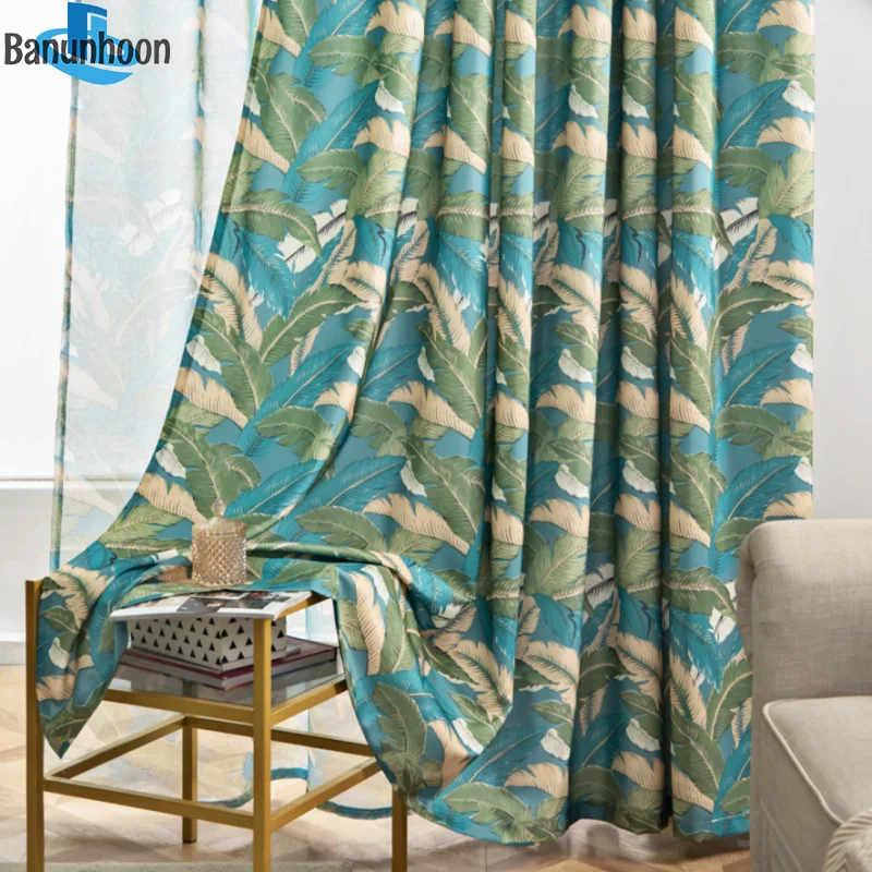 Занавески в американском пасторальном стиле с зеленой ботанией для гостиной