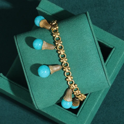 Винтажные бирюзовые шарики с кисточками, браслеты-подвески цвета античного золота, синие ювелирные изделия, роскошные новые тенденции 2025, праздничные подарки для вечеринки