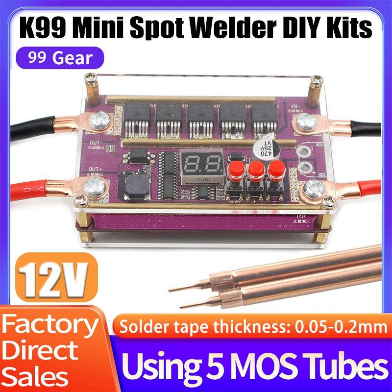 

12V 99 Gears DIY Spot Welder Kits for 18650 Lithium Battery Powered Digital Spot Welding Machine PCB Circuit Board Nickel Sheet